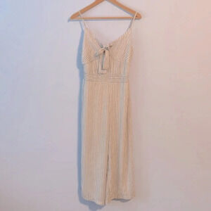 Japna size medium spaghetti strap tie front jumpsuit white with gray stripes